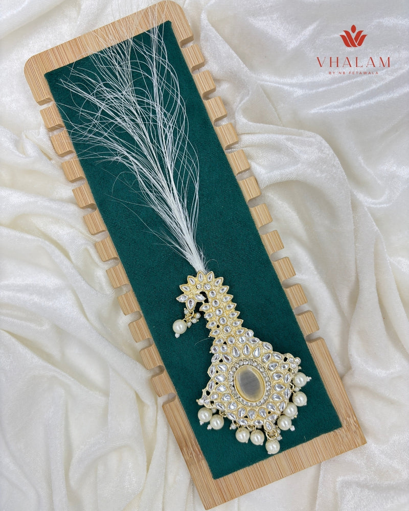 Emerald Ivory and White Kundan Pearl Brooch