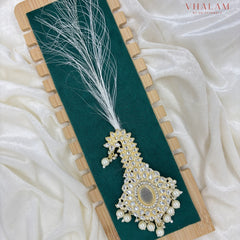 Emerald Ivory and White Kundan Pearl Brooch