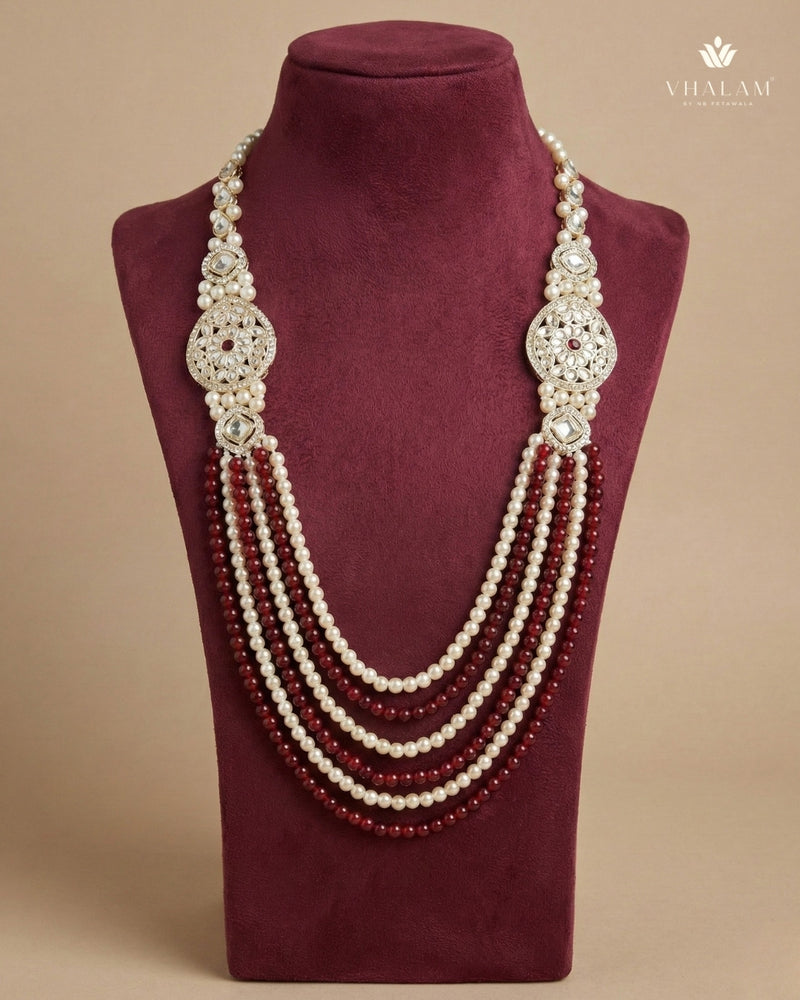 Dulha Ruby-Maroon & Pearl Layered Mala