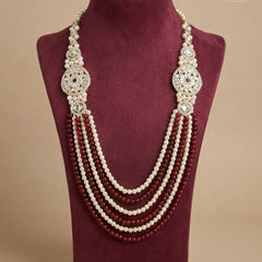 Dulha Ruby-Maroon & Pearl Layered Mala