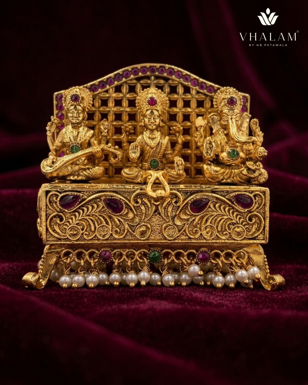 Divine Trinity Sindoor Box – Lakshmi Saraswati Ganesh Kumkum Dibbi