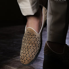 Beige Suede Laser-Cut Loafer with Modern Detailing