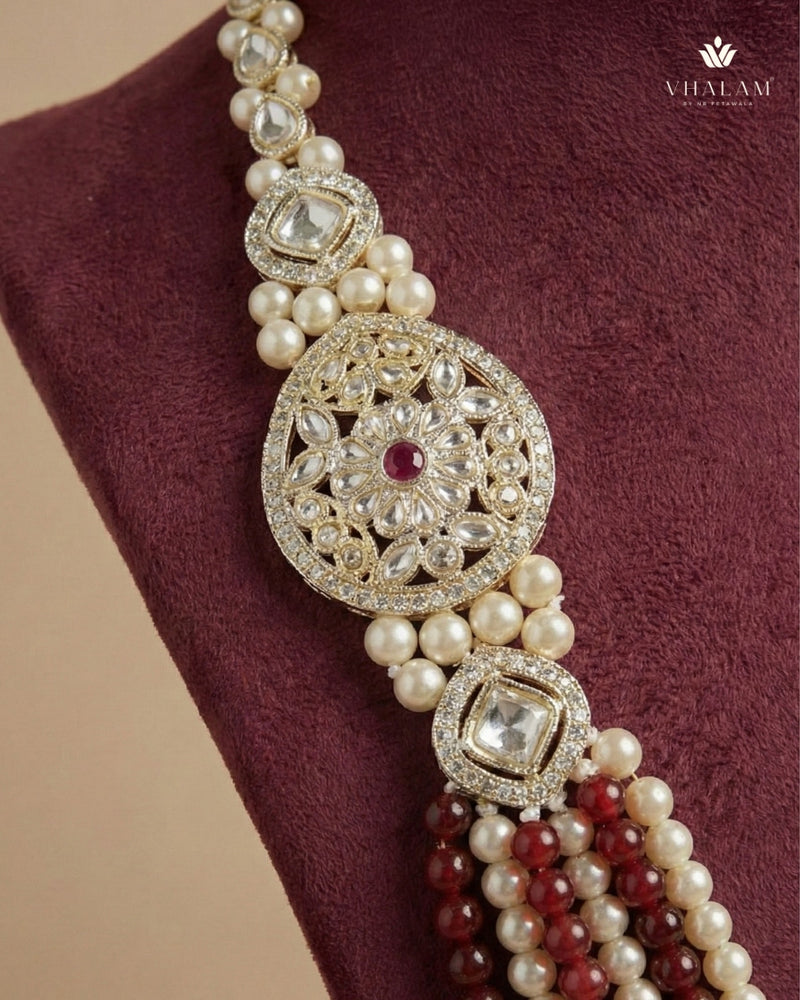 Dulha Ruby-Maroon & Pearl Layered Mala