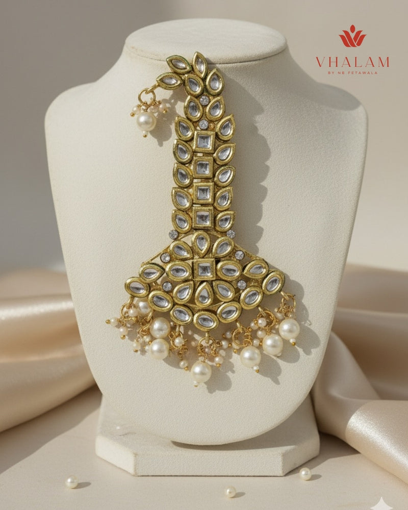 Classic Gold Polki Kundan Pearl Turban Brooch
