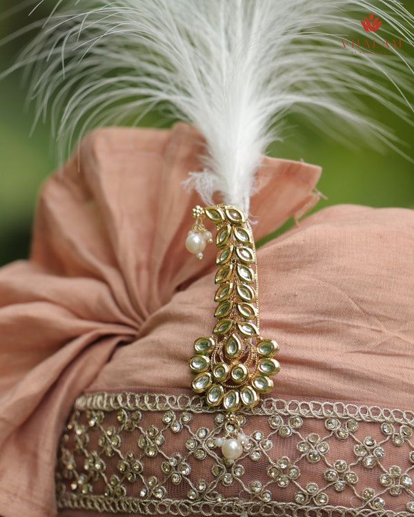 Blush Peach Groom Turban with Kundan Brooch