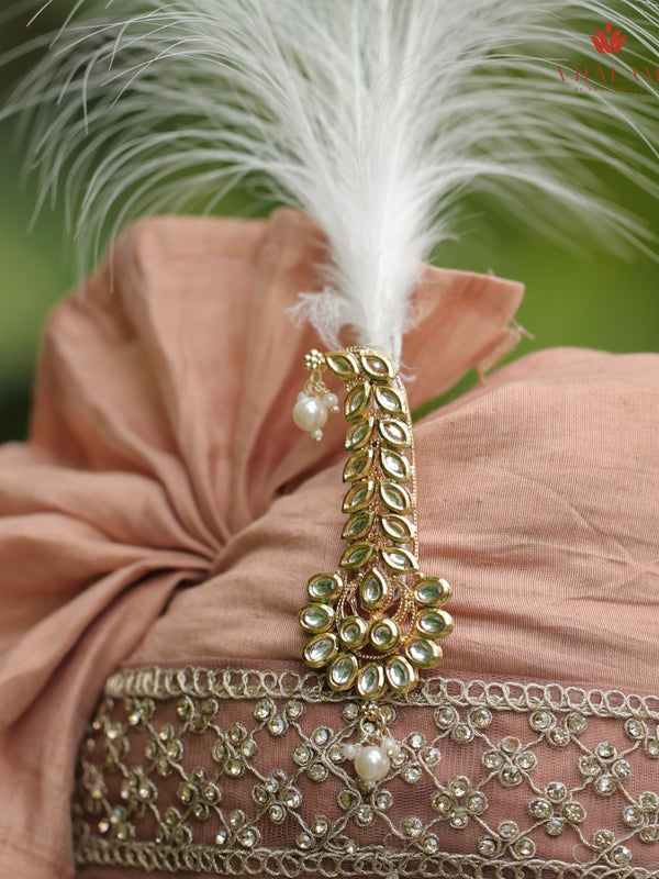 Blush Peach Groom Turban with Kundan Brooch