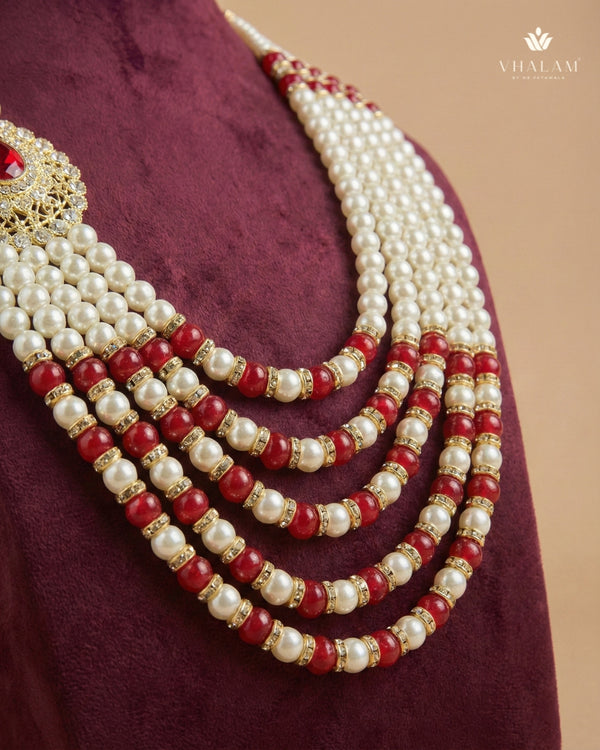 Imperial Ruby Five-Layer Pearl Mala