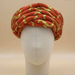 Traditional Kesari Rope-Style Pagdi with Gold Criss-Cross