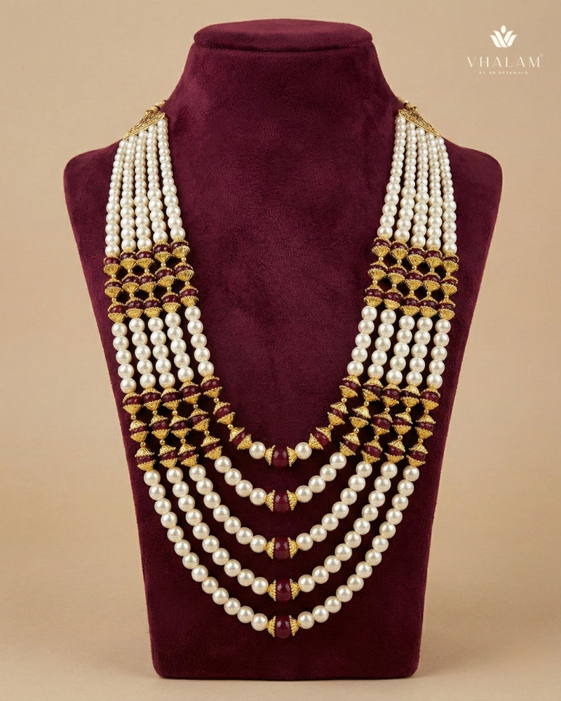 Dulha Royal Maroon & Pearl Layered Mala