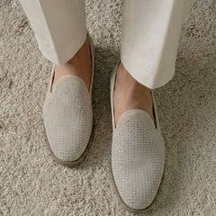 Heron Stone-Encrusted Mist Suede Loafers