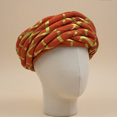 Traditional Kesari Rope-Style Pagdi with Gold Criss-Cross