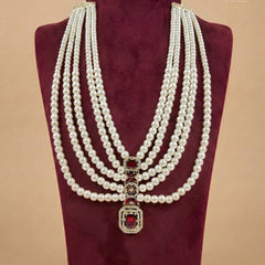 Imperial Ruby Five-Tiered Draped Pearl Mala