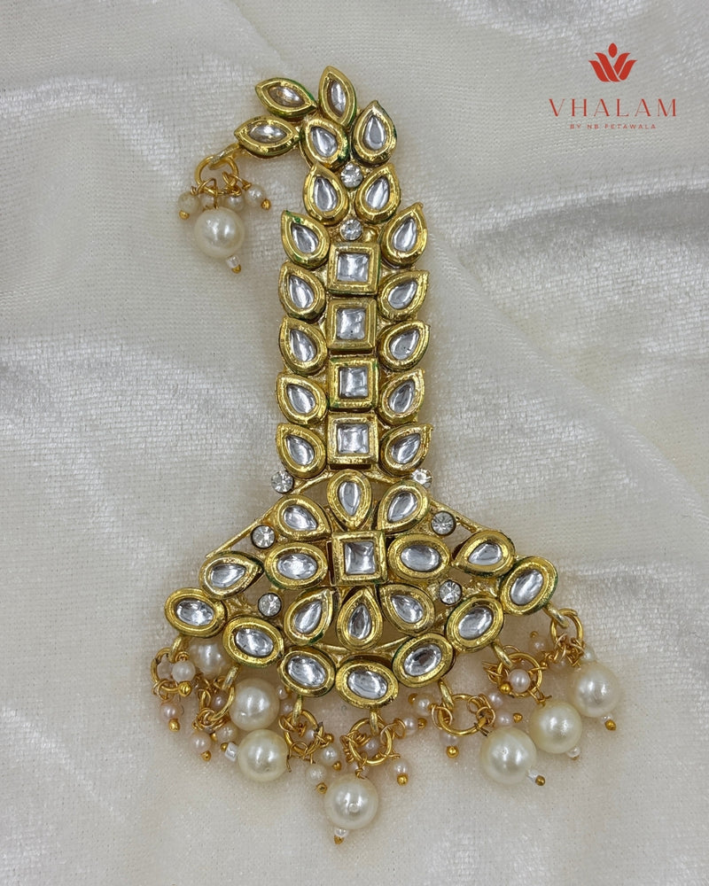 Classic Gold Polki Kundan Pearl Turban Brooch