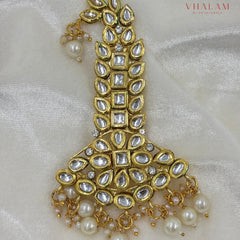 Classic Gold Polki Kundan Pearl Turban Brooch