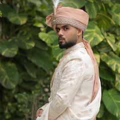 Blush Peach Groom Turban with Kundan Brooch