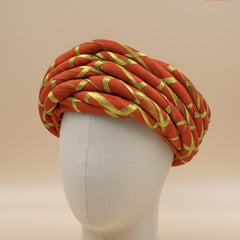 Traditional Kesari Rope-Style Pagdi with Gold Criss-Cross