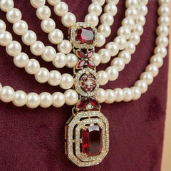 Imperial Ruby Five-Tiered Draped Pearl Mala