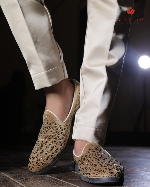 Beige Suede Laser-Cut Loafer with Modern Detailing