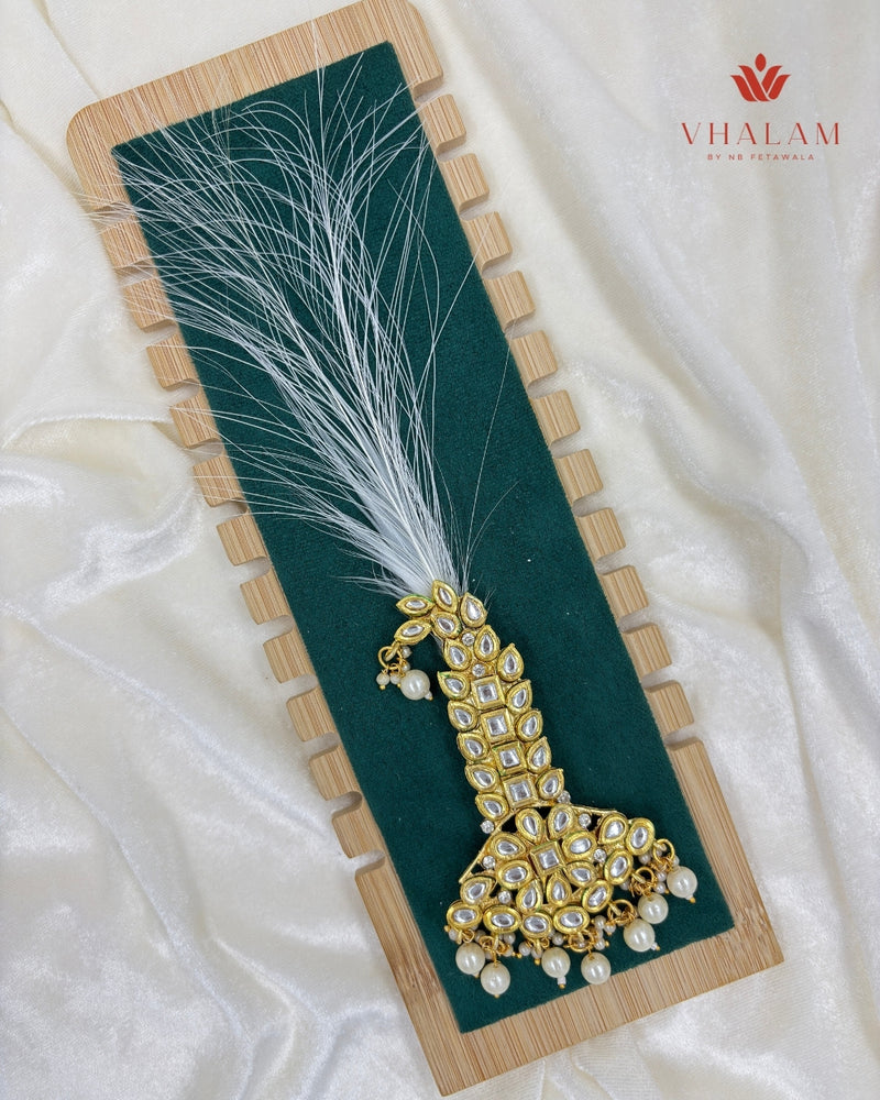 Classic Gold Polki Kundan Pearl Turban Brooch