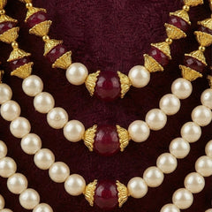 Dulha Royal Maroon & Pearl Layered Mala