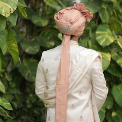 Blush Peach Groom Turban with Kundan Brooch