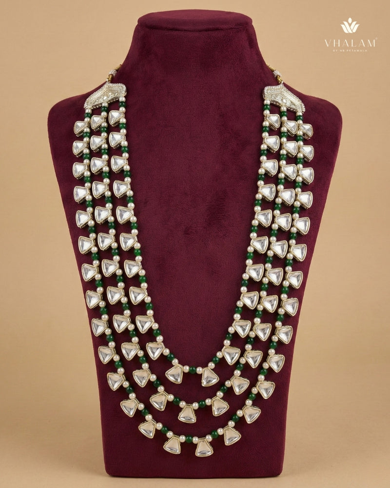 Dulha Green Bead & Triangle 3-Layer Graduated Pearl Mala
