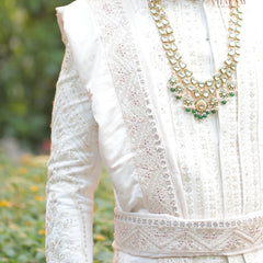 Elegant Cream Shawl with Subtle Maroon and Gold Detailing