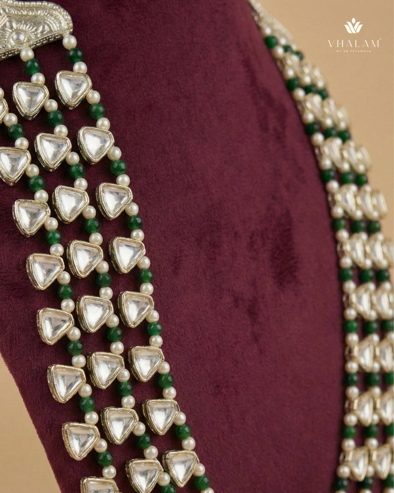 Dulha Green Bead & Triangle 3-Layer Graduated Pearl Mala