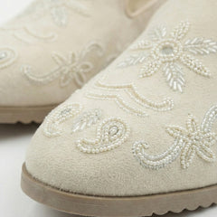 Ivory Egret Suede Loafer – Hand-Beaded Tonal Ivory Wedding Jutti