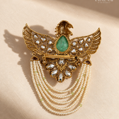 Garuda Pastel Green Emerald Pearl Suit Brooch
