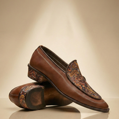 Handcrafted Maharaja Printed Brown Wedding Loafers