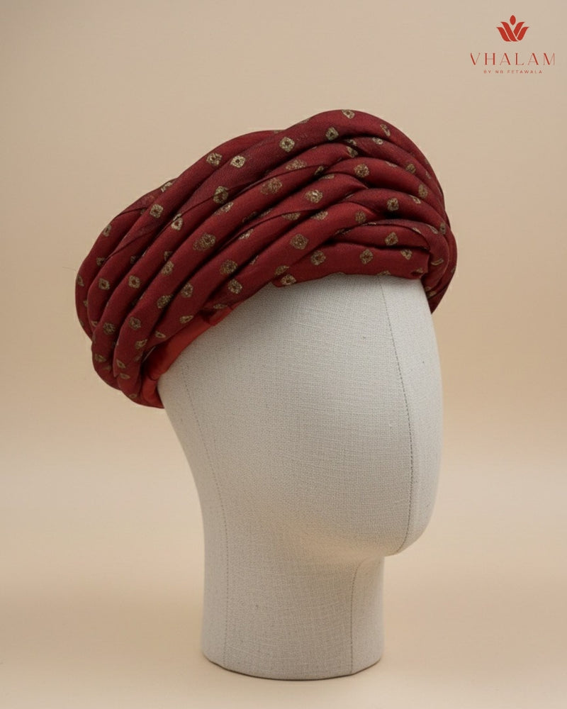 Maroon Bandhani Print Rajasthani Pagdi