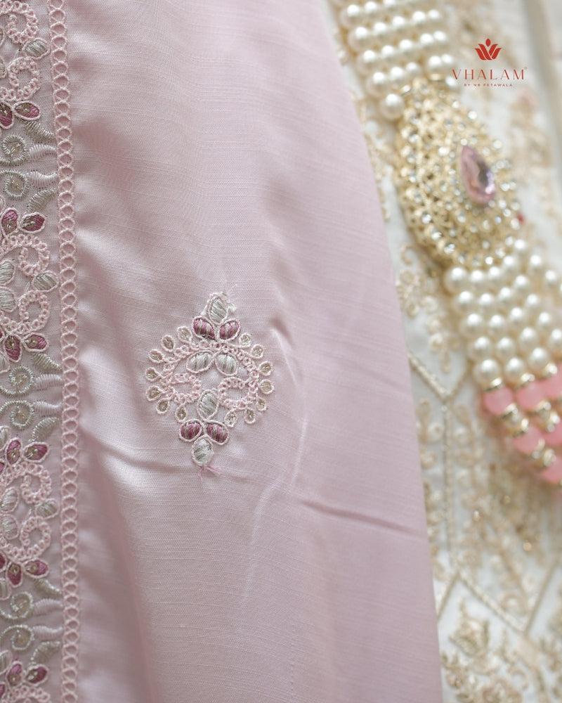 Elegant Baby Pink Embroidered Silk Shawl for Groom