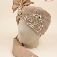 Vhalam Rajvansh Hand-Tied Safa – Champagne Gold