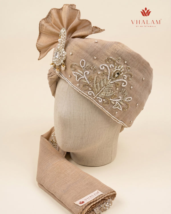 Vhalam Rajvansh Hand-Tied Safa – Champagne Gold