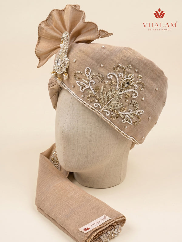 Vhalam Rajvansh Hand-Tied Safa – Champagne Gold