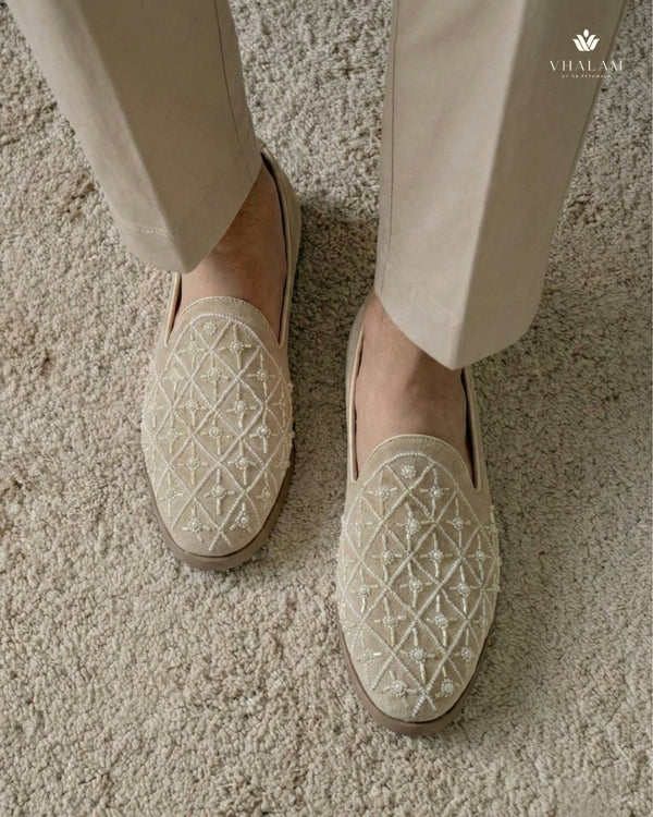 Sandpiper Hand-Beaded Diamond Motif Loafers