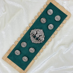 Shahi Gajraj Oxidized Silver Brooch & Button Set