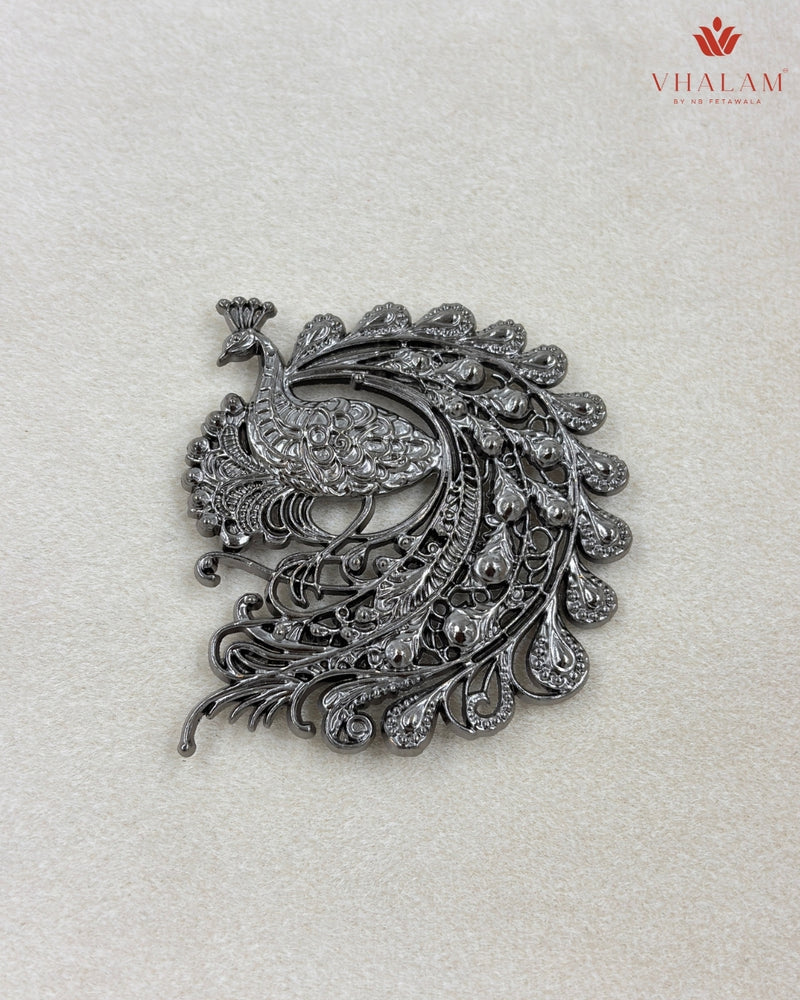 Imperial Peacock Silver Button & Brooch Set