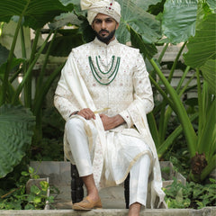 5-Piece Groom's Set for Ivory/Off-White Sherwani