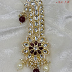 Maroon Floral Kundan Wedding Turban Brooch