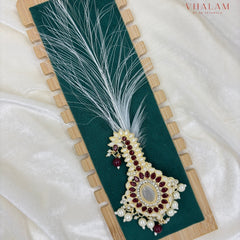 Emerald Maroon and White Kundan Pearl Brooch