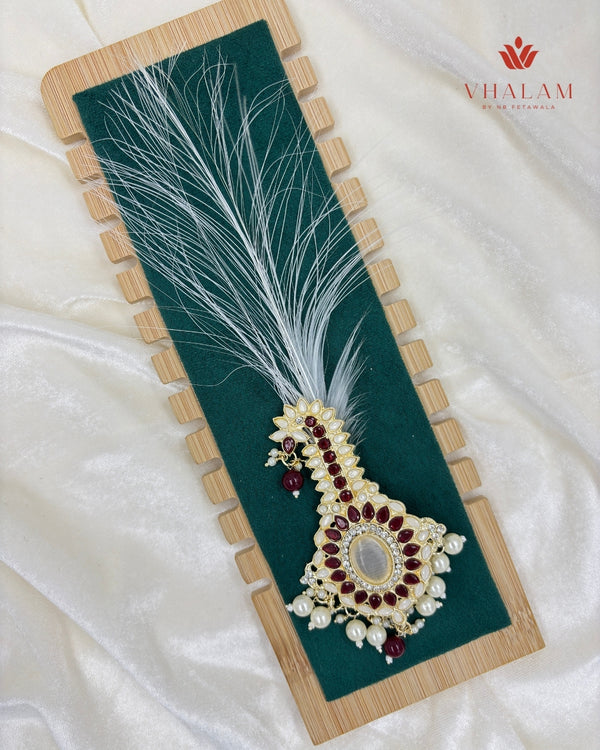Emerald Maroon and White Kundan Pearl Brooch