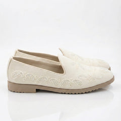 Ivory Egret Suede Loafer – Hand-Beaded Tonal Ivory Wedding Jutti