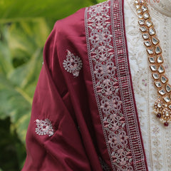 Deep Maroon Shawl for Groom with Embroidered Border