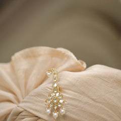 Classic Golden Beige Wedding Safa with Kundan Pearl Brooch