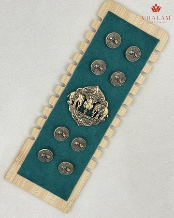 Heritage Lotus Elephant Antique Button & Brooch Set