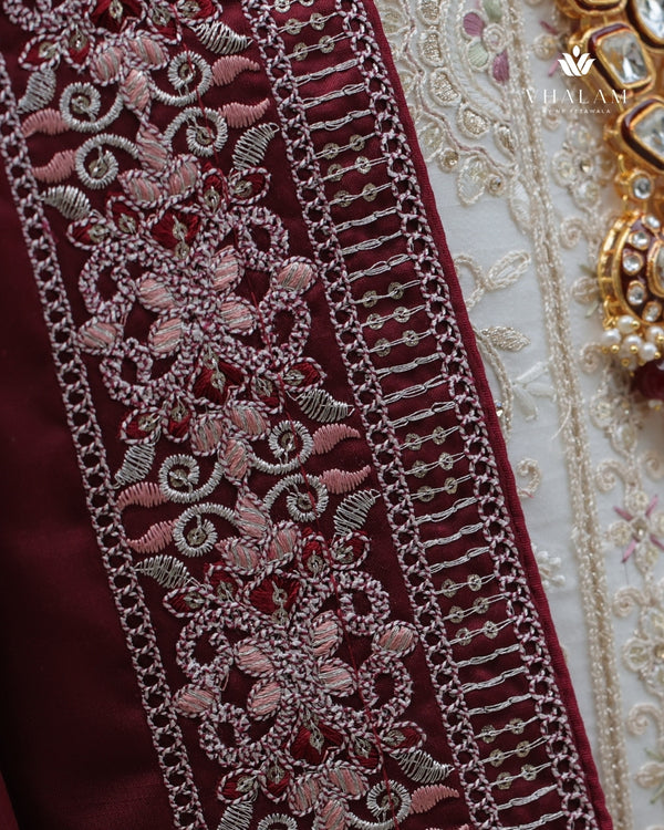 Deep Maroon Shawl for Groom with Embroidered Border