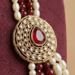 Dulha Ruby-Maroon & Pearl Multi-Layer Kundan Mala