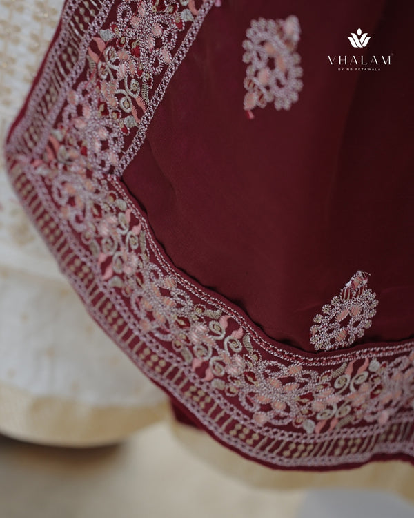 Deep Maroon Shawl for Groom with Embroidered Border
